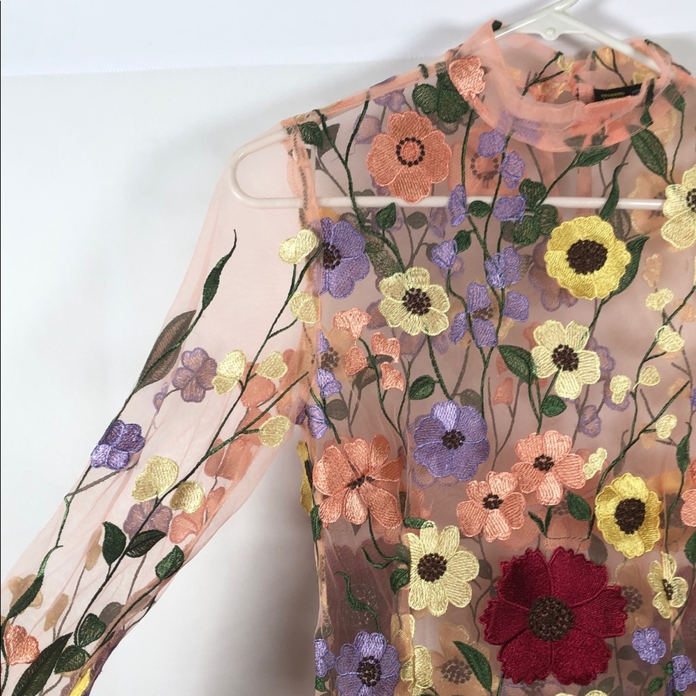 Finesse Sheer Long Sleeve Mini Dress with Fairy Boho Floral Embroidery - Picture 6 of 12
